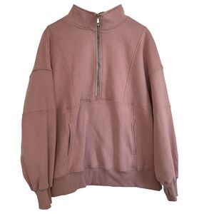 Automet Women's XL Pink Half-Zip Oversized Sweatshirt Fall Casual